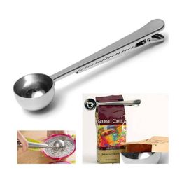 Cucharadas de la navidad Mtifuncional Coffee de acero inoxidable Medición de café con clip de bolsas Selling Tea Spoon Herramienta de cocina Drop entregada Hom H otomz