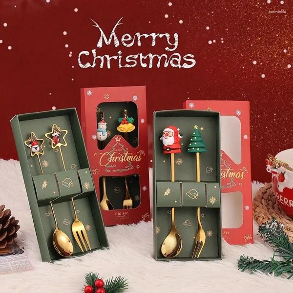 Cuillères cuillères à la cuillère de Noël et fourchette de fourchette mignonnez fun créatif créatif Santa Claus Boîte cadeau de dessert