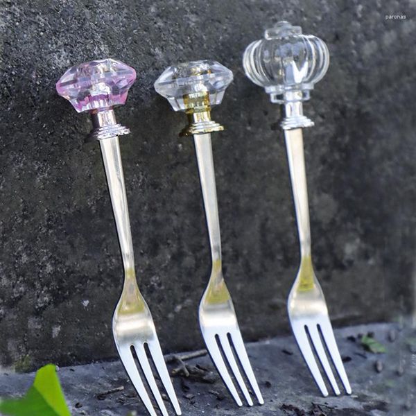 Cucharas Cuchara de café Vajilla de acero inoxidable Tenedor de postre Cabeza de cristal y juego de cubiertos de mesa de comedor creativos