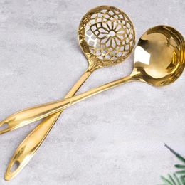 Lepels commerciële langdurige pot lepel roestvrijstalen vergiet golden twee-in-één set grote soepkeukenaccessoires