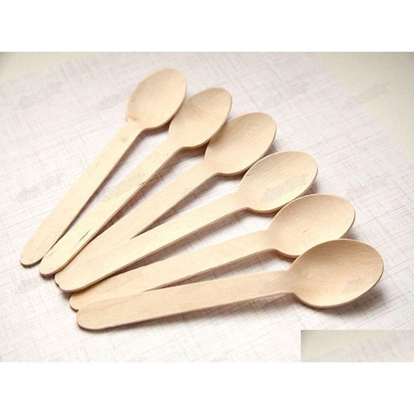 Cucharas Desechables Cuchara De Madera Mini Helado Postre De Madera Cuchara Banquete De Boda Vajilla Accesorios De Cocina Herramienta Entrega De La Gota A Casa Dh3Bk