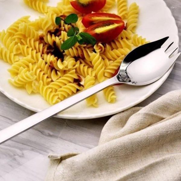 Cucharas Durable Acero inoxidable Spork Sopa Ensalada Fideos Cuchara Tenedor Cubiertos Vajilla Pulido manualmente y sin costuras Fácil de limpiar