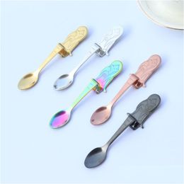 Lepels Eco -vriendelijke creatieve koffielepel schattig zeemeermin handvoer lepels flatware drinkgereedschap roestvrijstalen keukengadget 346 drop dhuh4