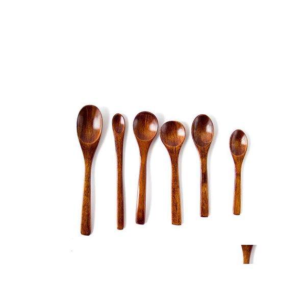 Cucharas Respetuoso con el medio ambiente Cuchara de madera natural Café Revuelva Té Sopa Azúcar Miel Postre Aperitivo Condimento Bistro Pequeña gota Entrega Hom Dhoar