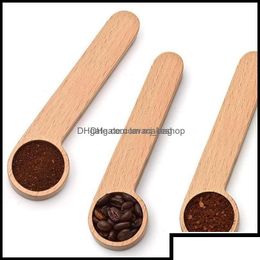 Lepels Flatware Keuken Dineer Bar Home Garden Lepel Hout Koffie Schep met tasclip Telleplepel Solide Beech Wooden Meet Drop del Dhki5