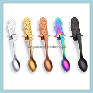 Cucharas Cubiertos Cocina Comedor Bar Hogar Jardín Cuchara de café de lujo Sirena Pvd Plateado Acero inoxidable 304 Sier Oro Cobre Negro Arco iris D