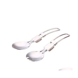 Cuillères Pliable Pliante En Acier Inoxydable Cuillère Spork Fourchette Extérieure Cam Randonnée Voyageur Cuisine Vaisselle Qw7396 Drop Delivery Accueil Ga Dhyp5