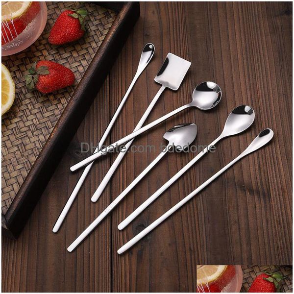 Cucharas Cabeza Pala Cuchara De Mango Largo Acero Inoxidable Brillante Hogar Cocina Comedor Cubiertos Fideos Helado Postre Cubiertos Herramienta Drop De Dhcuz