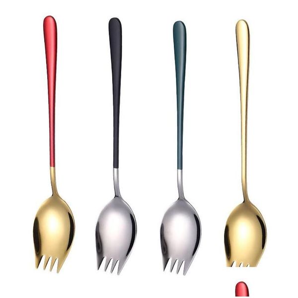 Cuillères de haute qualité Colorf Salad Fork Titanium Metal Spaghetti Spoon 304 Acier inoxydable Spork Drop Livraison Maison Jardin Cuisine Dinin Dhqtp