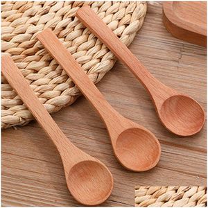 Cuillères Cuillère en bois de haute qualité pour enfants, mini cuillère en hêtre, 12,7 cm x 3 cm, vente en gros en usine, livraison directe, maison, jardin, cuisine, Dh0Bl