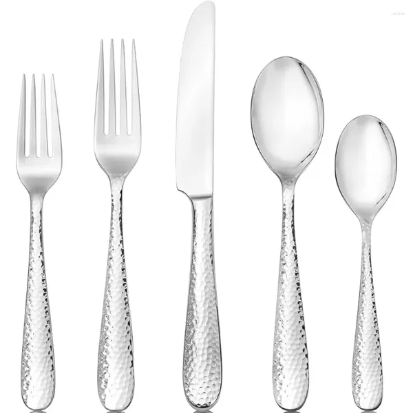 Spoons Hudson Essentials Servicio de cubiertos con espejo martillado 18/10 de 40 piezas para 8 personas - Juego de cubiertos Bergamo Premium