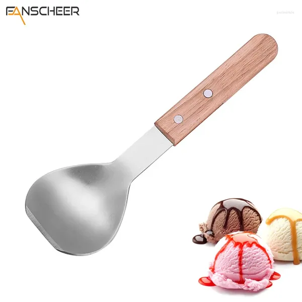 Cucharas de helado cuchara de acero inoxidable asa de madera de madera herramientas de cocina dura