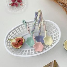 Cucharas estilo instagram cerámica de cuchara de manejo largo café con forma de azúcar en forma de café pintado a mano