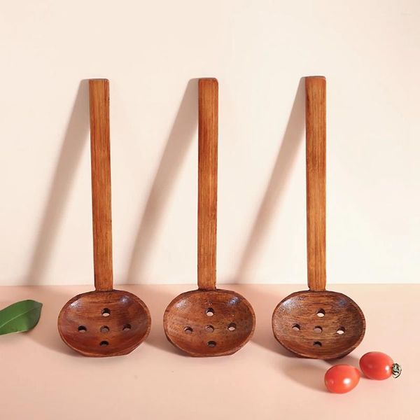 Cucharas estilo japonés mango largo cuchara de madera múltiples usos colandantes de bote cola de cola herramienta de utensilios de cocina