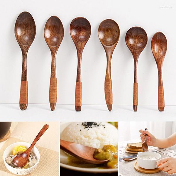 Cucharas de estilo japonés, cuchara de madera para mezclar arroz, ensalada, mango largo, condimento para postre, azúcar, sal, especias, vajilla, herramientas de cocina