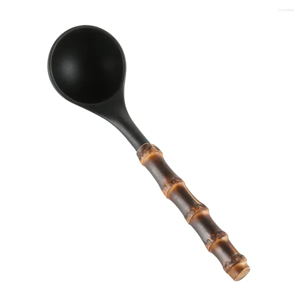 Cosas Cocina cocina utensilios Cocina Cabina Vintage Bamboo Raíz Manejo de madera de silicona Siring Spoon Soup Soup Lado