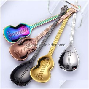 Cuillères Cuisine Musique Instrument De Musique Cuillère À Café Guitare En Acier Inoxydable Maison À Manger Couverts Crème Glacée Dessert Couverts Drop Delive Dh7Bu