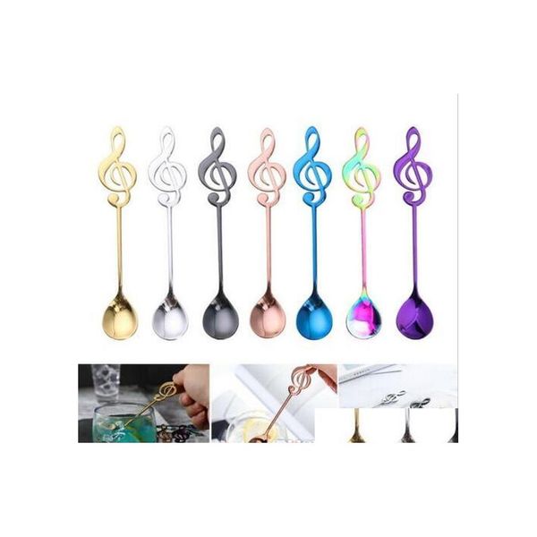 Cuillères Note De Musique Thé En Acier Inoxydable Créatif Crème Glacée Dessert Cuillère À Café Vaisselle 100 Pcs Drop Delivery Maison Jardin Cuisine D Dh4Iu