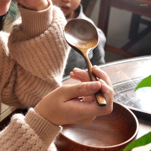 Cuillères à poignée longue à longue manche en bois japonais riz soupe de cuisson mixte ustensiles de table portable accessoires de cuisine