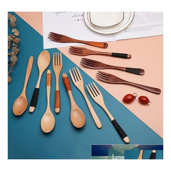 Cucharas Cuchara de madera natural Juego de tenedor Bobinado Miel Café Helado Cubiertos de cocina de madera Entrega directa Hogar Jardín Comedor Bar Flatwar Ot2Fw