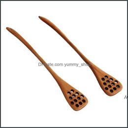 Cucharas de madera natural, palito de miel, cuchara larga, cucharón de nido de abeja, Rrb14905, entrega directa, hogar, jardín, cocina, comedor, Bar, cubiertos, Otbum