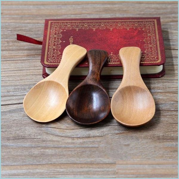 Cucharas Cuchara de madera natural Café Té Niño Postre Azúcar Cuchara de sal Cucharadita pequeña Helado Herramienta de cocina Entrega de la gota Home Garde Dhlz2