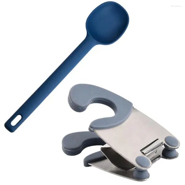 Cucharas, Clips laterales para olla, Clip antideslizante para soporte de cuchara, prácticos utensilios de cocina, herramienta de inserción de sartén de goma