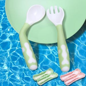 Cucharas Pp Codo Cuchara De Arroz El Bebé Aprende A Comer Y Entrenar La Cuchara. Spork para niños puede doblar la horquilla inclinable curvada