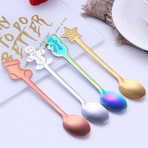 Lepels raibow theelepel kerst lepel roze gouden koffie creatief Xmas servies dineren honing dessert theeset zwart bestek 4 stcs