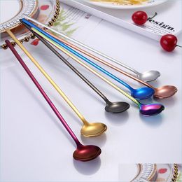 Cucharas de color arcoiris de caf￩ t￩ t￩ mando mango largo Spoons de postres de helado Ecofratil