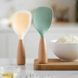 Cuillères cuillères à la pelle anti-scalding avec poignée en bois scoop de silicone antiadhésif pour la cuisine à domicile