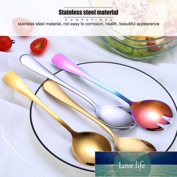 Cucharas, cuchara y tenedor para ensalada, juego de cubiertos de acero inoxidable para servir fideos de avena, cucharas coloridas doradas y plateadas 1