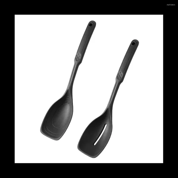 Cuillères Cuillère de cuisson en silicone antiadhésive fendue et ensemble solide avec mesure de bol profond pour mélanger le service