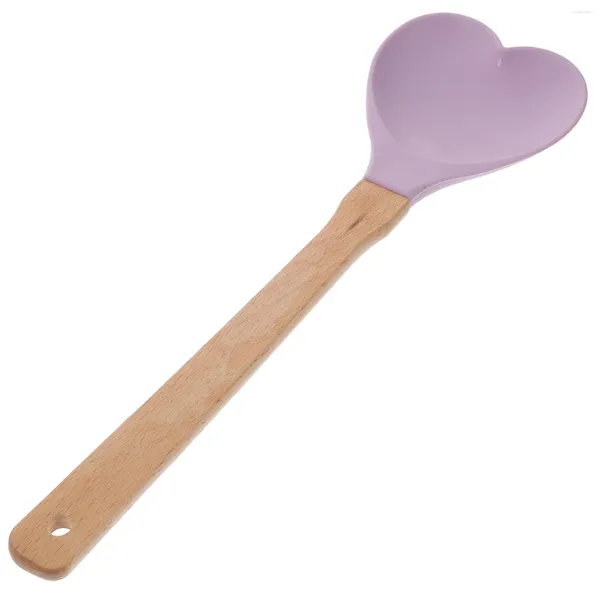 Cuillères en Silicone en forme de cœur, fourniture de cuisine, outil de mélange de Cocktail, bois, soupe pratique, outils de cuisine pour la maison