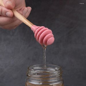 Cucharas de silicona para miel, palitos de cucharón con mango de madera, agitador para mezclar mermelada, jarabe, cuchara, barra, herramientas de cocina