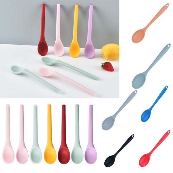 Cucharas Silicona Integrada Resistente al calor Antiadherente Sartén Cuchara Mango largo Utensilios de cocina Accesorios