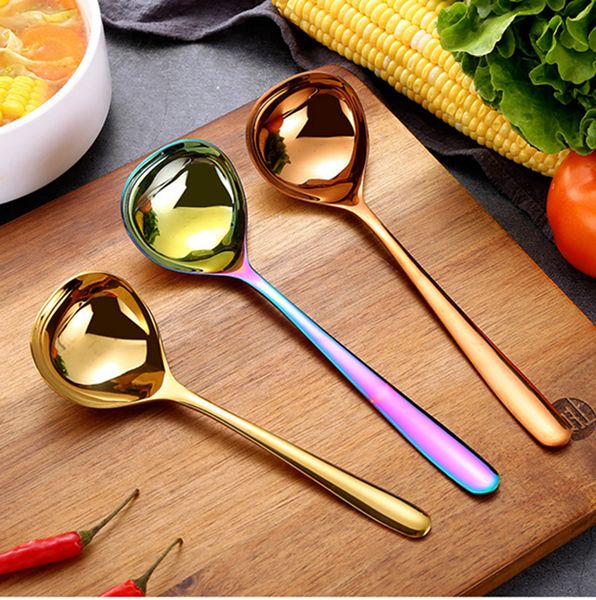 Spoons Acier inoxydable Sauce De Sauce Colorful Poignée Cuillère Boire Soupe Boire Outil Pub Cadeau Cadeau Cuisine Outils de cuisine WLL474