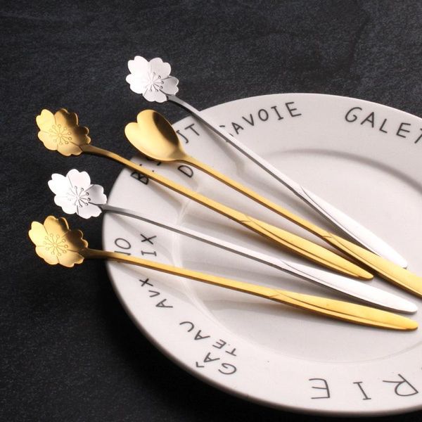 Cucharas de acero inoxidable Golden Silver Silver Handle Spoon Rose Daisy Love Coffee Tea Postre Vajilla Venta directa Venta