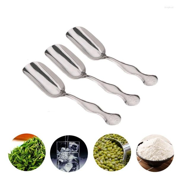 Cuillères En Acier Inoxydable Cuillère À Glace Haricots Pelle Cuillères À Thé Mini Poudre De Café Vaisselle Outil Vaisselle Ensemble 3pcs / Set