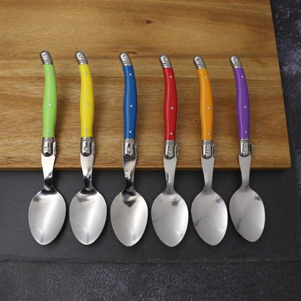 Löffel aus Edelstahl, Laguiole-Menülöffel, groß, großes Esslöffel-Set, Regenbogengriff, Suppenlöffel, mehrfarbig, Besteck, Café, 6 Stück, 8 5i2530