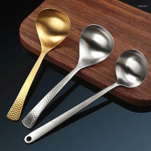 Cuillères rondes en acier inoxydable, cuillère approfondie avec manche long, cuillère à nouilles, louche à soupe, motif de marteau Durable, vaisselle de cuisine