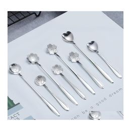 Lepels roestvrij staal sakura lepel rozen hart lange handgreep koffie roerder drop levering home tuin keuken eetbar flatware dhcy4