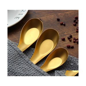 Cuillères à soupe en acier inoxydable Gold Cuit Riz Scoop Enfants Enfants Dîner Vaisselle Cuisine Accessoires En Gros Rrf14392 Drop Delive Otzhd