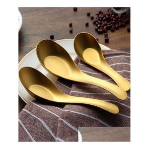 Spoons Stainless Steel Soup Gold Cooked Rice Scoop Kids Dinner Tableware Kitchen Accessories Wholesale8542703 Drop Delivery Home Gar Dhflg