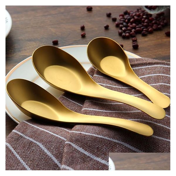 Cuillères à soupe en acier inoxydable, cuillère à riz cuite en or pour enfants, vaisselle de table, accessoires de cuisine, vente en gros DH8888 Drop Delivery Dhoky