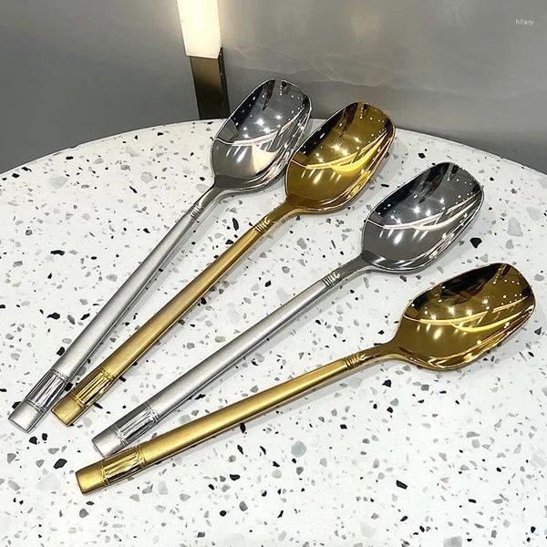 Cuillères en acier inoxydable Spoon dessert lanterne coréen de style coréen à longue manche à la maison riz remuant la vaisselle de cuisine barre