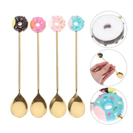 Cuillères en acier inoxydable cuillère beignet macaron dessert enfants ensemble 4pcs cocktail à café glacée scoop remuant