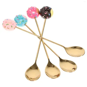 Cuillères en acier inoxydable Donut Macaron Dessert Kids Set 4pcs Coffee for Ice Cream