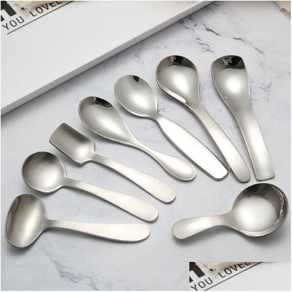 Cucharas Cuchara de acero inoxidable Mini Café Té Metal Azúcar Sal Cuchara Niños Helado Cocina Vajilla Qw9431 Entrega de gota Hogar Jardín DHZ5B