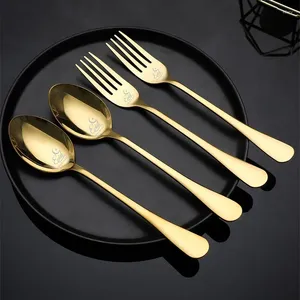 Cuillères en acier inoxydable Western Table Vérification moderne Simple Home El Dessert Spoon Fruit Fork Laser Match Souvenirs Kitchen Dining